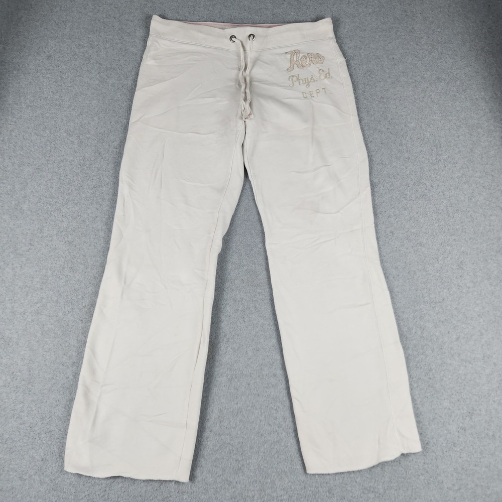Aeropostale Sweatpants Womens Medium Beige Fleece Lined Drawstring Elastic Waist